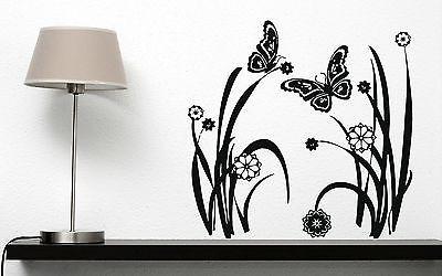 Wall Sticker Vinyl Decal Summer Meadow Flowers Butterflies Grass Decor Unique Gift (n123)