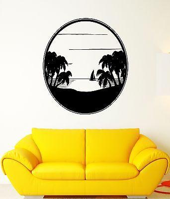 Wall Decal Sea landscape Palm Beach Ocean Sunset Sailboat Vinyl Stickers Unique Gift (ed200)