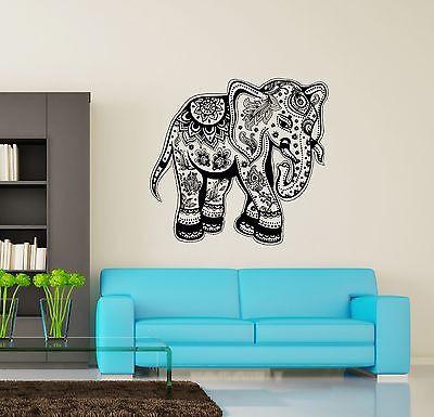 Wall Vinyl Elephant Floral Tribal Ornament Mural Vinyl Decal Unique Gift (z3364)