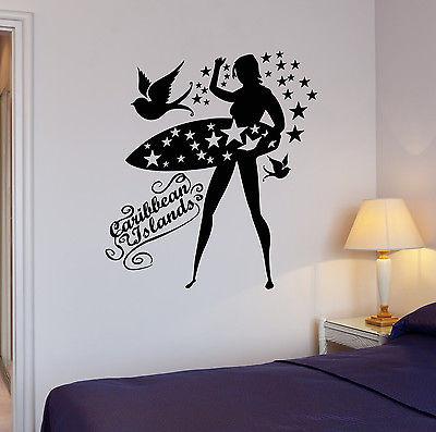 Wall Stickers Caribbean Islands Beach Sexy Girl Surf Vinyl Decal Unique Gift (ig1966)