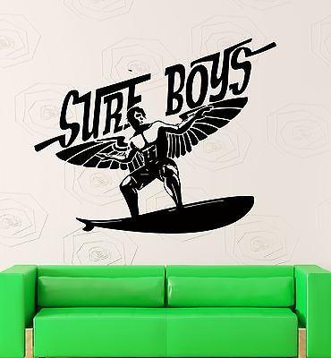 Wall Stickers Vinyl Decal Surf Boys Surfboard With Wings Ocean Decor  Unique Gift (z2175)