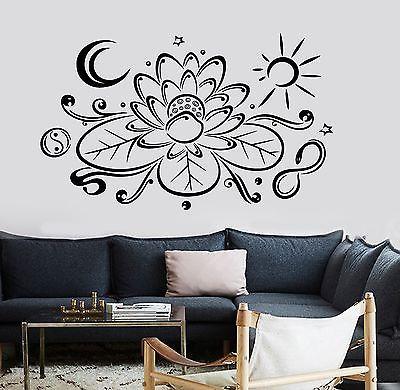 Wall Sticker Buddha Lotus With Moon And Sun Buddhism Vinyl Decal Unique Gift (z2943)