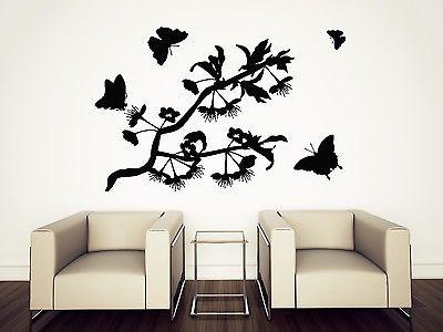 Wall Sticker Vinyl Decal Butterflies Flit Lovely Aroma Flowers Unique Gift (n101)