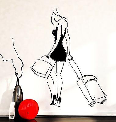 Wall Decal Fashion Girl Woman Travel Trip Bags Beauty Vinyl Sticker Unique Gift (z3596)