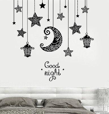 Vinyl Decal Wall Quote Good Night Moon Stars Candle Lantern Light Roma ...