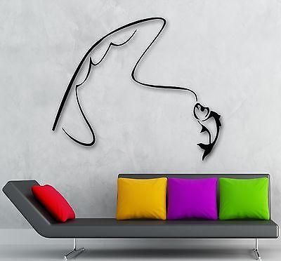 Wall Stickers Vinyl Decal Fishing Rod Fish Hobbies Recreation Unique Gift (ig279)