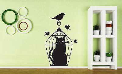 Wall Sticker Vinyl Decal Bird Caught in Cage Sad Cat Deception Outwitted Unique Gift (n117)