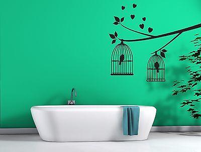 Wall Stickers Vinyl Decal Branch of Bird Caged Love Romance Heart Unique Gift (n260)