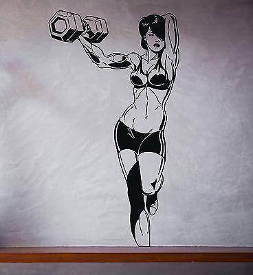 Wall Vinyl Sticker Miss Beautiful Fitness Muscle Dumbbells Figure Force Unique Gift (n218)