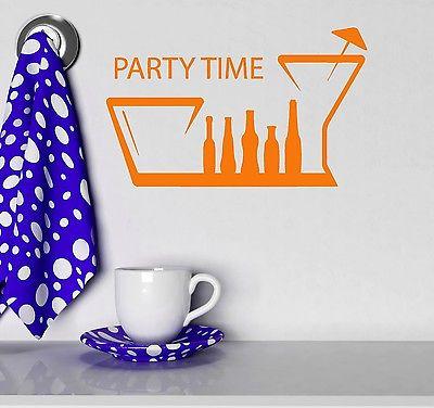 Party Time Bar Kitchen Decor Alcohol Drink Wall Sticker Vinyl Decal Unique Gift (ig2090)