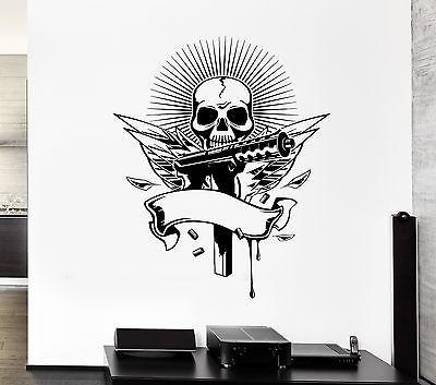 Wall Decal Skull Gun Sleeve Wings War Death Blood Mural Vinyl Stickers Unique Gift (ed048)