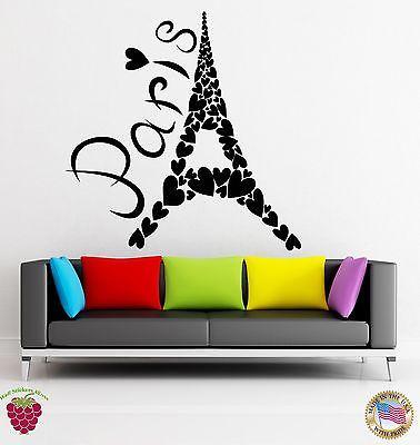 Wall Stickers Vinyl Decal Paris Eiffel Tower France Heart Romantic Unique Gift (z1814)