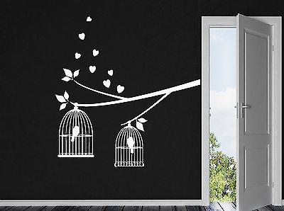 Wall Stickers Vinyl Decal Branch of Bird Caged Love Romance Heart Unique Gift (n260)