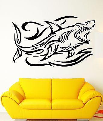 Wall Stickers Shark and Waves Ocean Predator Marine Art Mural Vinyl Decal Unique Gift (m288)