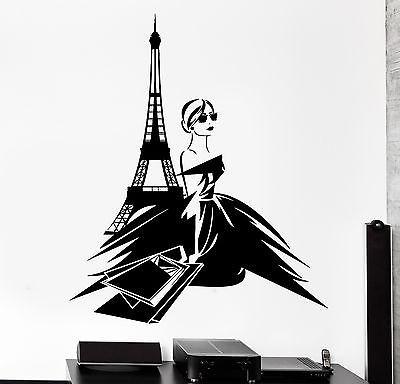 Wall Decal Paris France Sexy Girl Shopping Eiffel Tower Vinyl Decal Unique Gift (z3140)