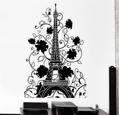 Wall Decal Paris France Eiffel Tower Flower Romantic Vinyl Decal Unique Gift (z3129)
