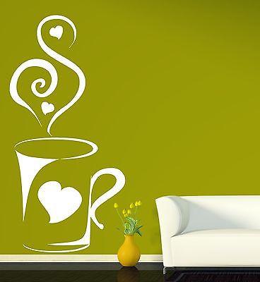 Wall Vinyl Sticker Art Cup of Coffee Aroma Soar Love Heart Unique Gift (n084)