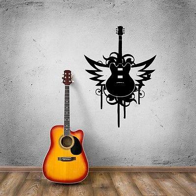 Wall Stickers Vinyl Decal Music Guitar Rock Music Lover Wings Unique Gift (ig500)