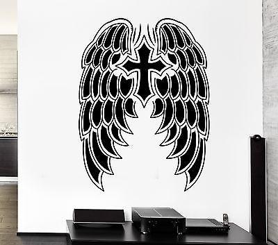 Wall Decal Cross Symbol Daemon Angel Wings Heaven Mural Vinyl Stickers Unique Gift (ed037)