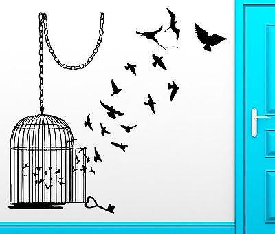 Wall Sticker Birds Escape Cage Freedom Bird Cool Decor For Bedroom Unique Gift (z2517)
