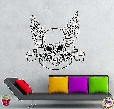 Wall Stickers Vinyl Decal Skull With Wings Fly Zombie Scary Gothic  (z2138)