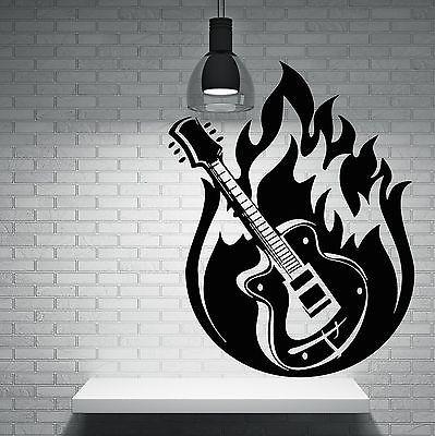 Wall Sticker Vinyl Decal Guitar Music Jazz Blues Fire Rock 'n' Roll Unique Gift (n063)