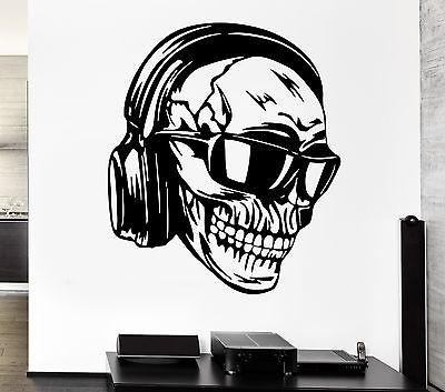Wall Decal Headphones Skull Music Cool Decor Rock Pop For Bedroom Unique Gift (z2747)