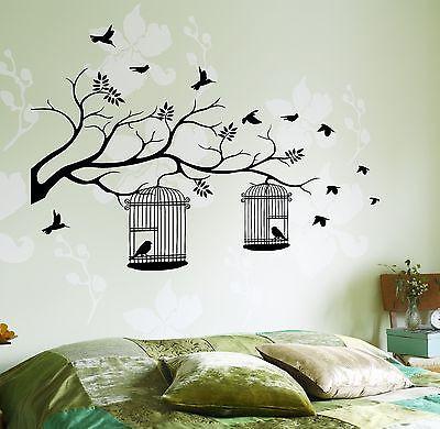 Wall Decal Birds Cage Tree Branch Nature Vinyl Sticker Unique Gift (z3623)
