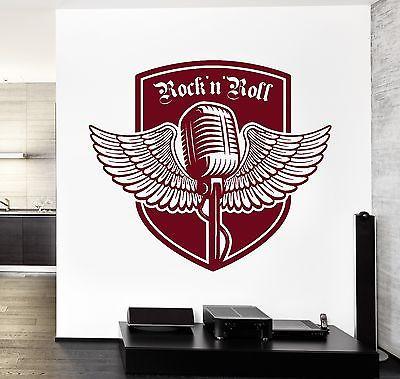 Wall Decal Music Rock Wings MIcrophone Vinyl Sticker Unique Gift (z3588)