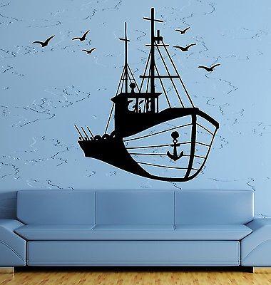 Wall Sticker Ship Yacht Sea Ocean Birds Water Sport Art Bedroom Unique Gift (z2586)