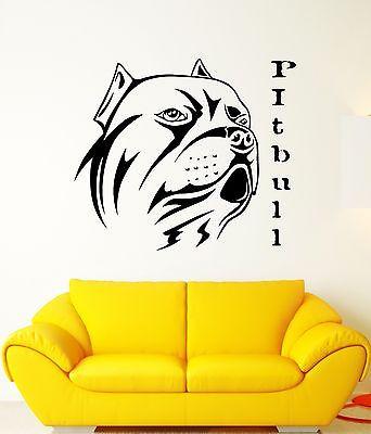 Wall Decal Dog Pitbull Animal Guard Friend Collar Mural Vinyl Stickers Unique Gift (ed035)