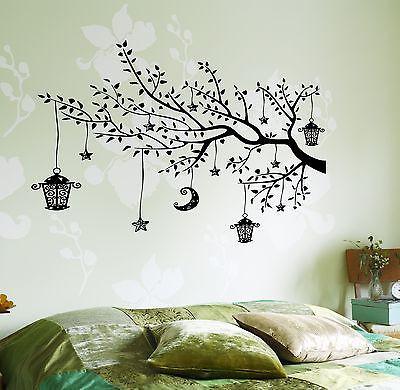 Wall Decal Branch Tree Moon Lantern For Bedroom Vinyl Sticker Unique Gift (z3646)