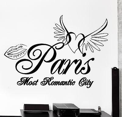 Wall Decal Paris France Eiffel Tower Heart Wings Romantic Vinyl Decal Unique Gift (z3130)