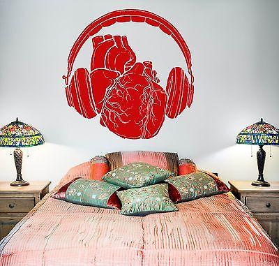 Wall Vinyl Music Headphones Heart Bedroom Guaranteed Quality Decal Unique Gift (z3571)