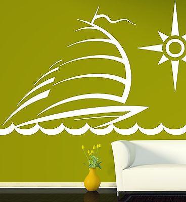 Wall Vinyl Sticker Decal Yacht Sailing Ship Sea Wave Compass Unique Gift (n277)