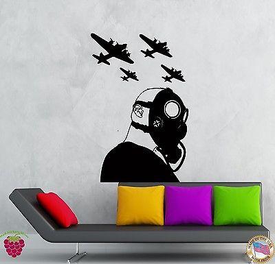 Wall Stickers Vinyl Decal Girl War Jets Gas Mask Soldier Military  Unique Gift (z2135)
