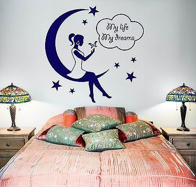 Wall Decal Girl Moon Stars Night My Life My Dreams Vinyl Sticker Unique Gift (z3601)