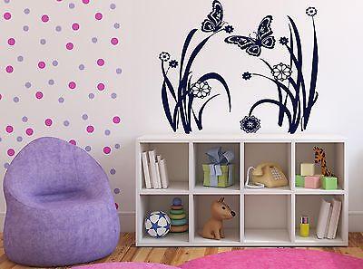 Wall Sticker Vinyl Decal Summer Meadow Flowers Butterflies Grass Decor Unique Gift (n123)