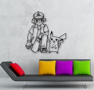 Wall Stickers Vinyl Decal Pokemon Pikachu Ash Ketchum Anime Cartoon Kids ig1111