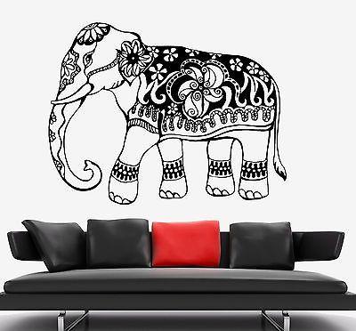 Wall Decal Elephant Indian Animal Ornament Tribal Mural Vinyl Decal Unique Gift (z3316)