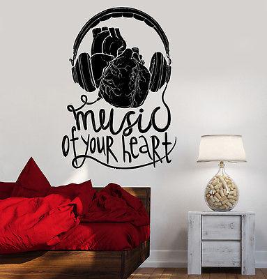 Wall Vinyl Music Headphones Listen To Your Heart Guaranteed Quality Decal Unique Gift z3569