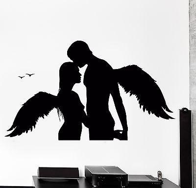 Wall Sticker for Bedroom Angeles Romantic Love Happy Couple Kiss Hug Decor Unique Gift z1375