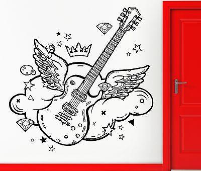 Wall Sticker Vinyl Decal Guitar With Wings Pop Rock Song Cool Decor Unique Gift (z2447)