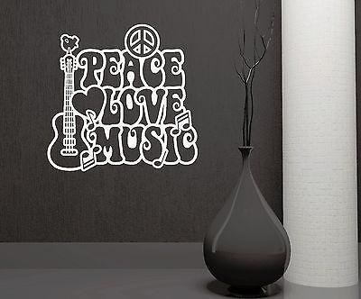 Wall Stickers Peace Music Love Hippie Guitar Musical Design Vinyl Decal Unique Gift (ig1331)