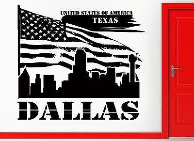 Wall Sticker Vinyl Decal Dallas Texas American Flag USA Living Room Decor Unique Gift (2406)