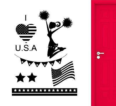 Wall Stickers USA Independence Day Celebration Cheerleader Vinyl Decal Unique Gift (ig2428)