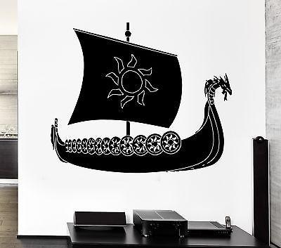 Wall Decal Viking Ship Warrior Ocean Marine Scandinavian Sea Cool Interior Unique Gift z2711