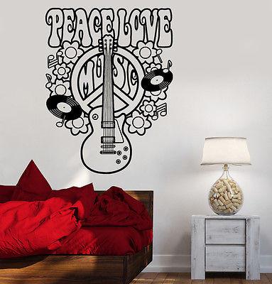 Wall Vinyl Music Hippie Peace Love Guitar Guaranteed Quality Decal Unique Gift (z3523)