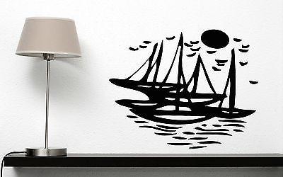 Wall Vinyl Sticker Decal Sea Gulls Sun Yacht Waterway Fishing Boat Unique Gift (n053)