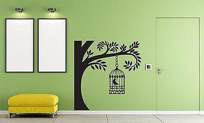 Wall Stickers Vinyl Decal Tree Branch Cage Bird Sings Nightingale Unique Gift (n165)